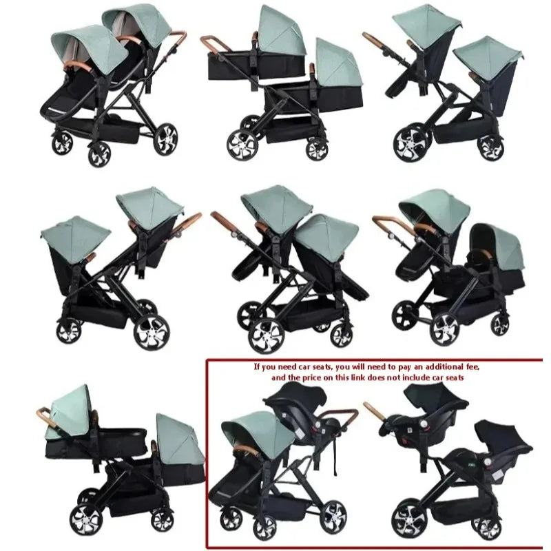 Foldable Twin stroller Lightweight New 2 in 1 baby trolley baby carriage with car seat Baby stroller for two children