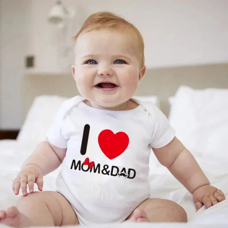 Pure Cotton I Love Mom Newborn Rompers  I Love Dad Baby Romper Twins Matching Bodysuit Summer for 0-24 Months Baby Clothes