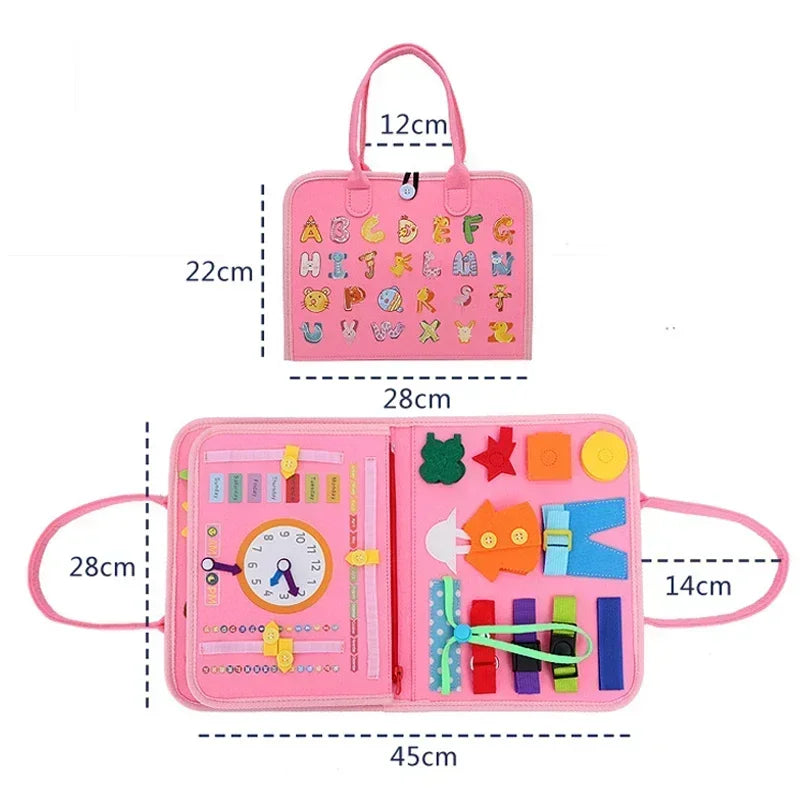 Montessori Kids Travel Toy Felt Activity Quiet Busy Board for Basic Dress Motor Skill Activity Educational Sensory Learning Book