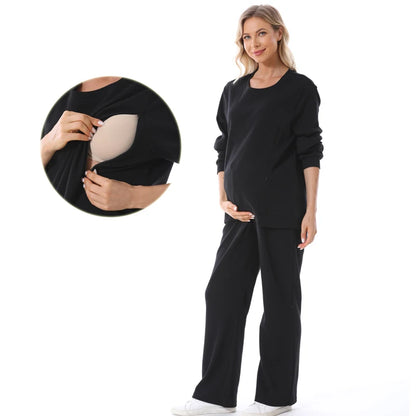 Large Size Maternity Clothes Nursing Tops Long Sleeve Pregnant Women Sweatshirt Spring Autumn Postpartum Breastfeeding Sport Set