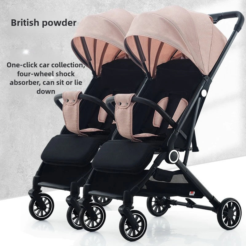 Twin Baby Stroller High View Detachable Stroller Foldable and Lightweight Stroller with Sitting and Lying Function