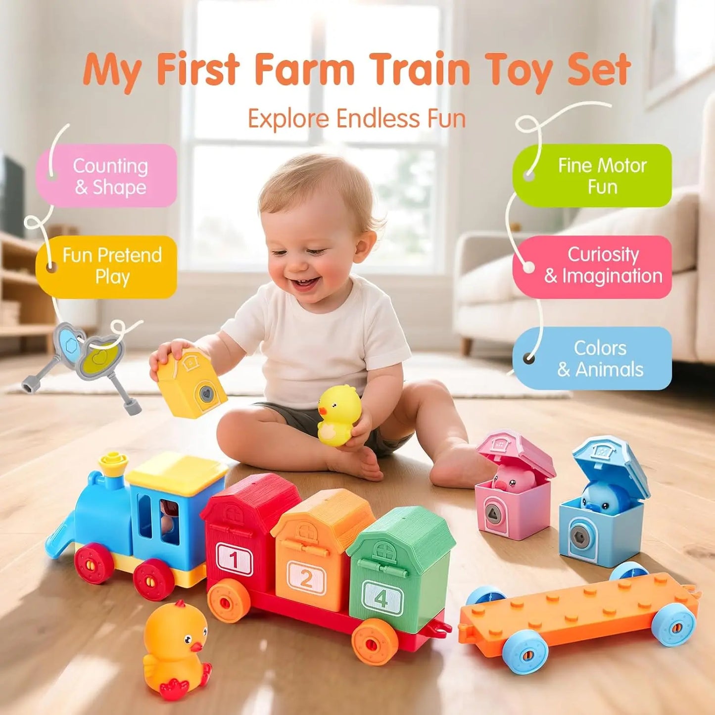 Montessori Train/Surprise Party Gift Set Toddler Learning Toys Counting Sorting Toys Fine Motor Finger Puppets Games For Kid