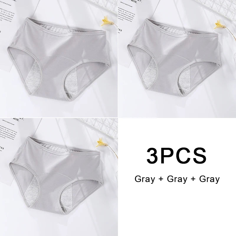 3PCS/set Women's menstrual briefs large flow postpartum water absorption leakproof pure cotton