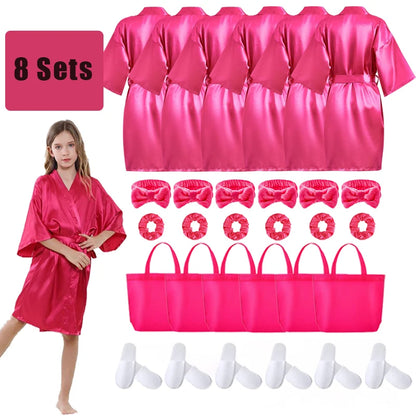 6-15Pcs Spa Party Robes for Girls Supplies Favors Kids Gowns Robe Soft Spa Headband Sleepover Birthday Party