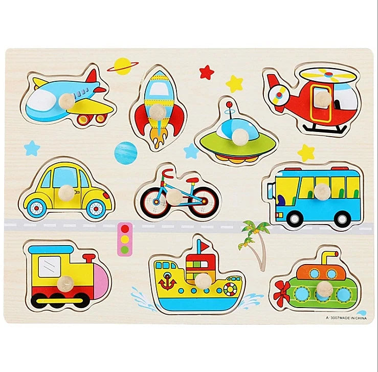 30cm Baby Toys Wooden Puzzle Hand Grab Board Educational Wood Puzzles for Kids Cartoon Animal Vehicle Child Gift