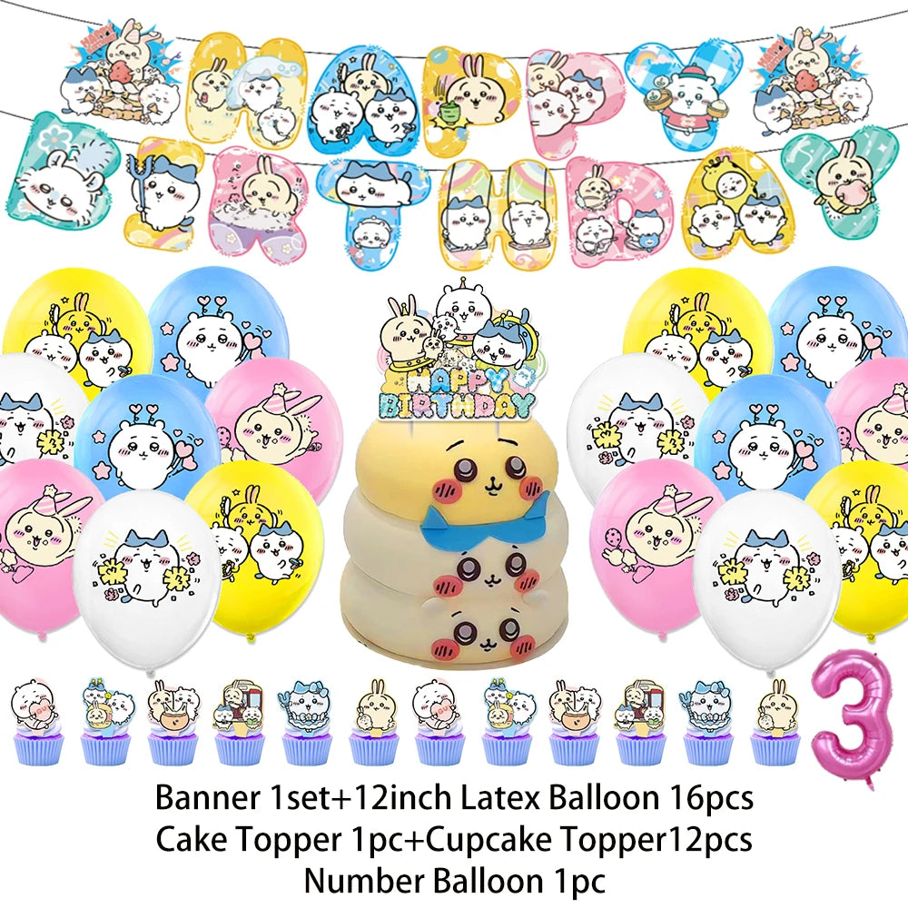 Cartoon Chiikawa Hachiware Usagi Birthday Party Decoration Background Balloon Set Cake Topper Backdrop Baby Shower Kid Gift Prop