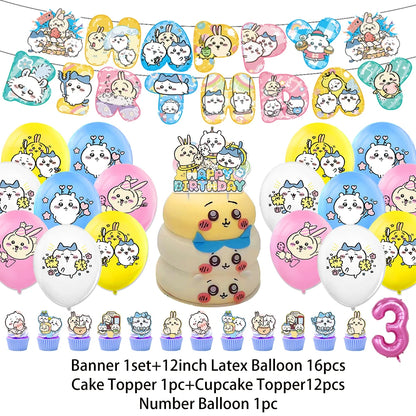 Cartoon Chiikawa Hachiware Usagi Birthday Party Decoration Background Balloon Set Cake Topper Backdrop Baby Shower Kid Gift Prop