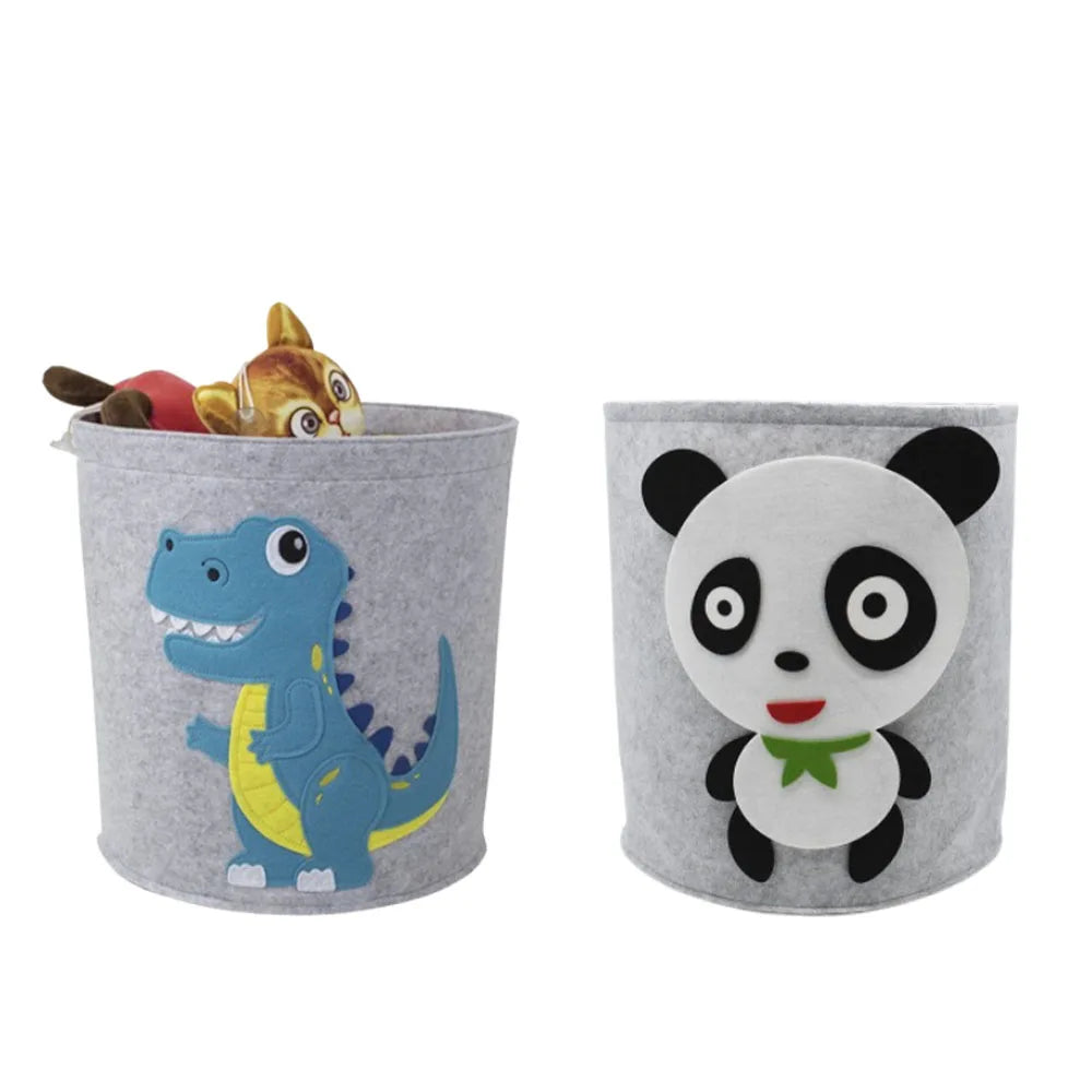 1/2/3/5PCS Baby Storage Basket Panda Dinosaur Cartoon Felt Organizer Laundry Dirty Clothes Bucket Toy Storage Box Gift Ideas