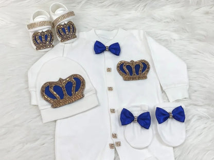Light Pink Newborn Baby Personalized Name Outfits 4 Pieces Welcome Home Hospital Crown Jewelry Romper Set Layette