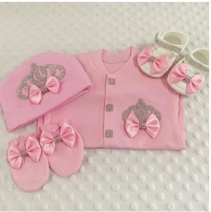 Dollbling Emerald Newborn Baby Boy Personalized Name Outfits 4pcs Welcome Home Hospital Crown Jewelry Romper Set