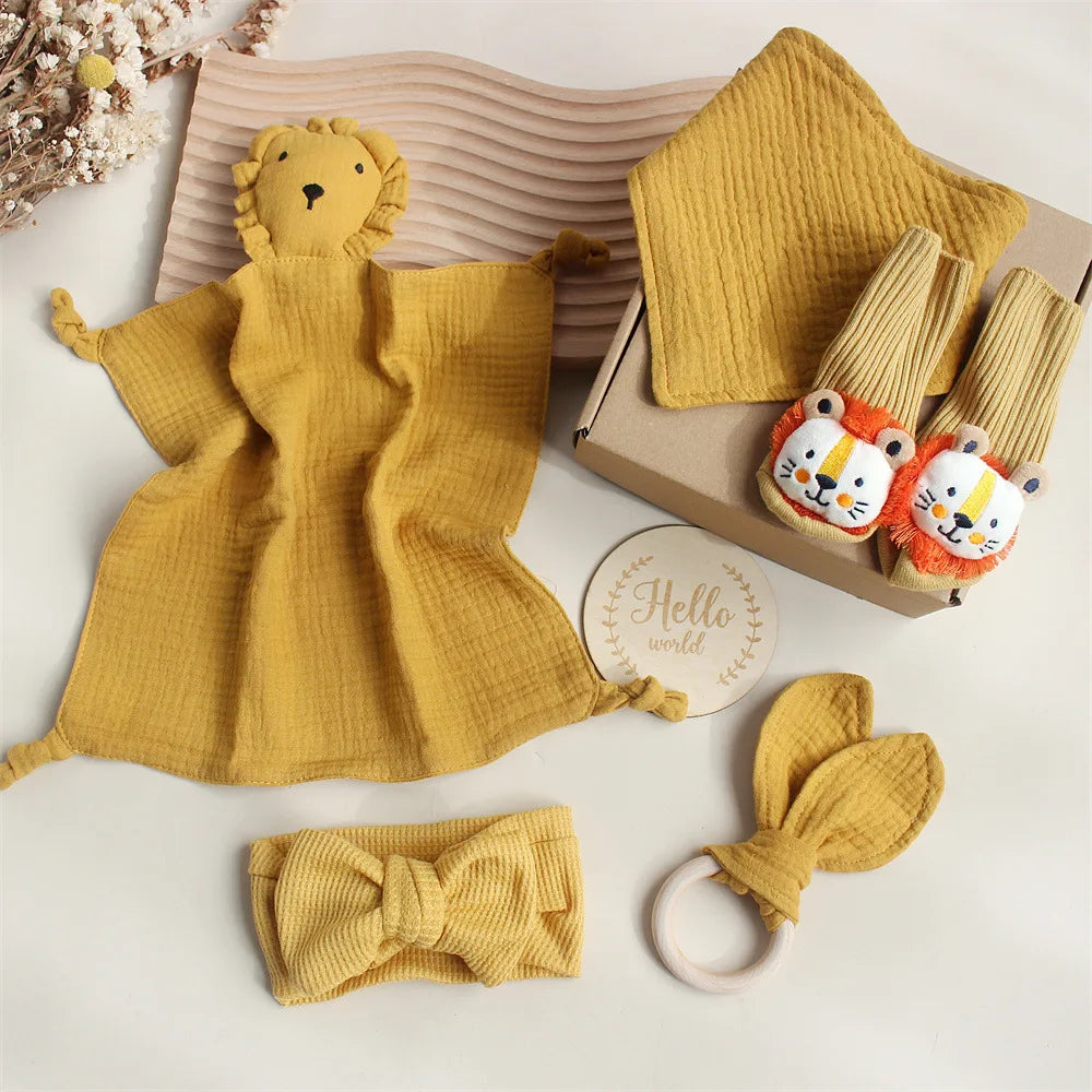 Customize The Name Newborn Gift Baby Cartoon Comfort Towel Baby Socks Mouthwash Towel Wash Box Newborn Bite Ring Headband Set