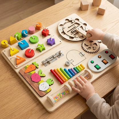 DIY Montessori Busy Board Accessories Set Wooden Sensory Activity Toys Gear Switch LED Light Drum Beads Educational Learning Toy