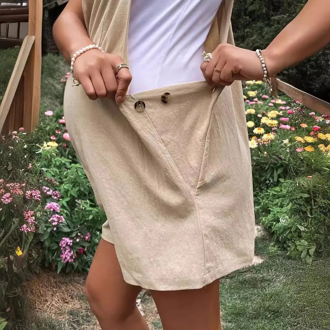 Summer New Pregnant Women's Solid Color Suspender Jumpsuit with Adjustable Waist Comfortable Casual Women's Shorts