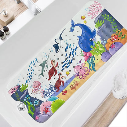 1pc Cartoon Extra Long Bathtub Mat 40x100cm Non-Slip Bathmat Suction Cups & Drain Holes