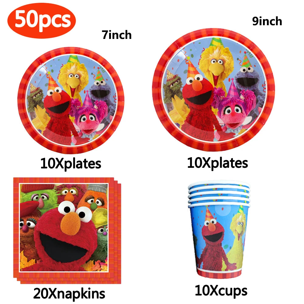 Cartoon Sesames Street Birthday Party Decorations Balloons Plate Cup Banner Tableware Set for Baby Shower Party Favors Kids Gift