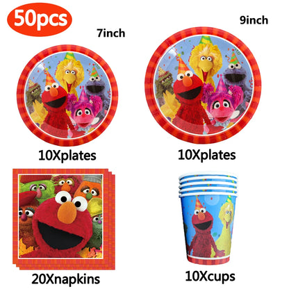 Cartoon Sesames Street Birthday Party Decorations Balloons Plate Cup Banner Tableware Set for Baby Shower Party Favors Kids Gift