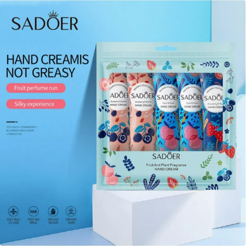 5Pcs/Pack Fruit Plant Fragrance Hand Cream Sets Moisturizing Lasting Repair