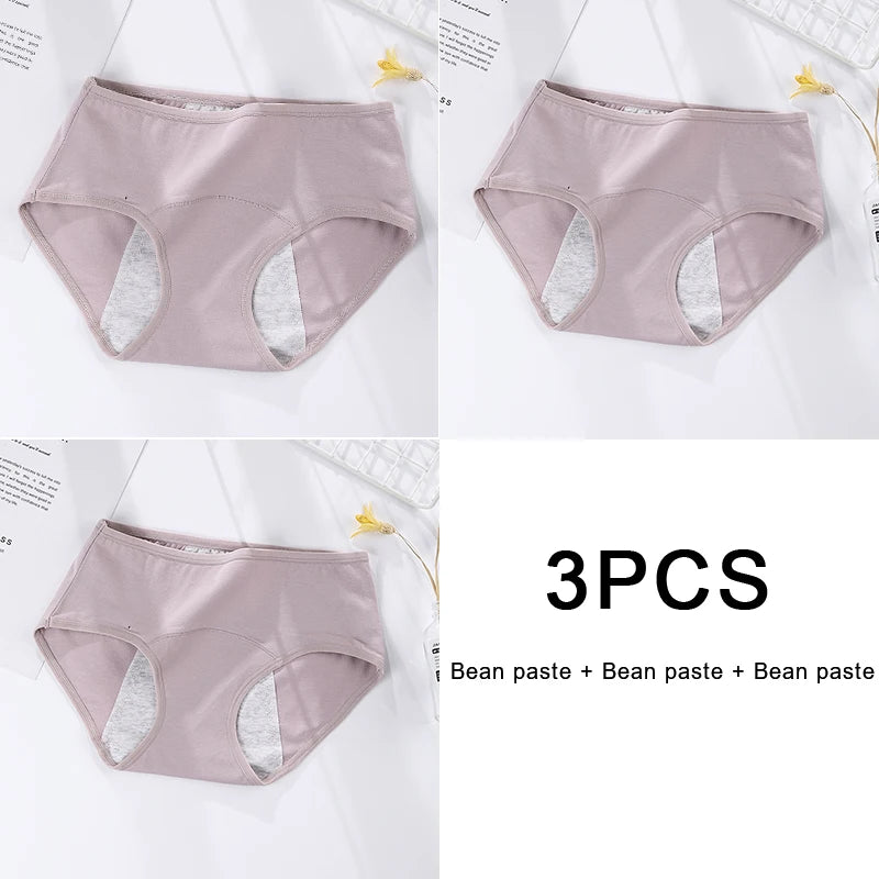 3PCS/set Women's menstrual briefs large flow postpartum water absorption leakproof pure cotton