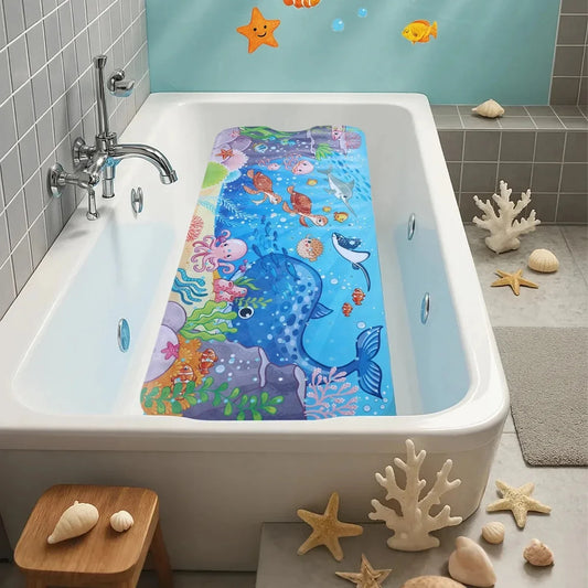 1pc Cartoon Extra Long Bathtub Mat 40x100cm Non-Slip Bathmat Suction Cups & Drain Holes