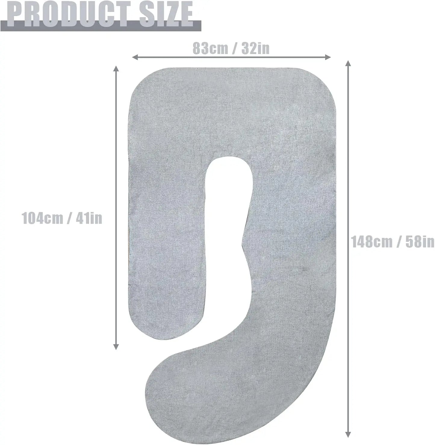 J-Shaped Maternity Pillow Cover, Soft Polyester with Hidden Zipper, Fits 55-58 Inch Pregnancy Pillows, Grey
