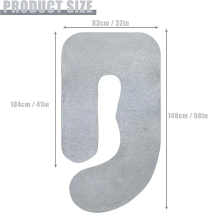 J-Shaped Maternity Pillow Cover, Soft Polyester with Hidden Zipper, Fits 55-58 Inch Pregnancy Pillows, Grey