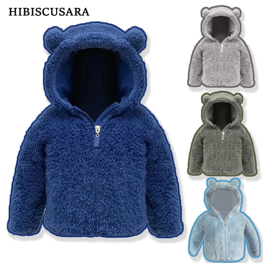 Winter Fleece Coats for Kids Baby Boys & girls Warm Jacket Bear Hoods Infant Toddler Outerwear Hooded Clothes Velvety