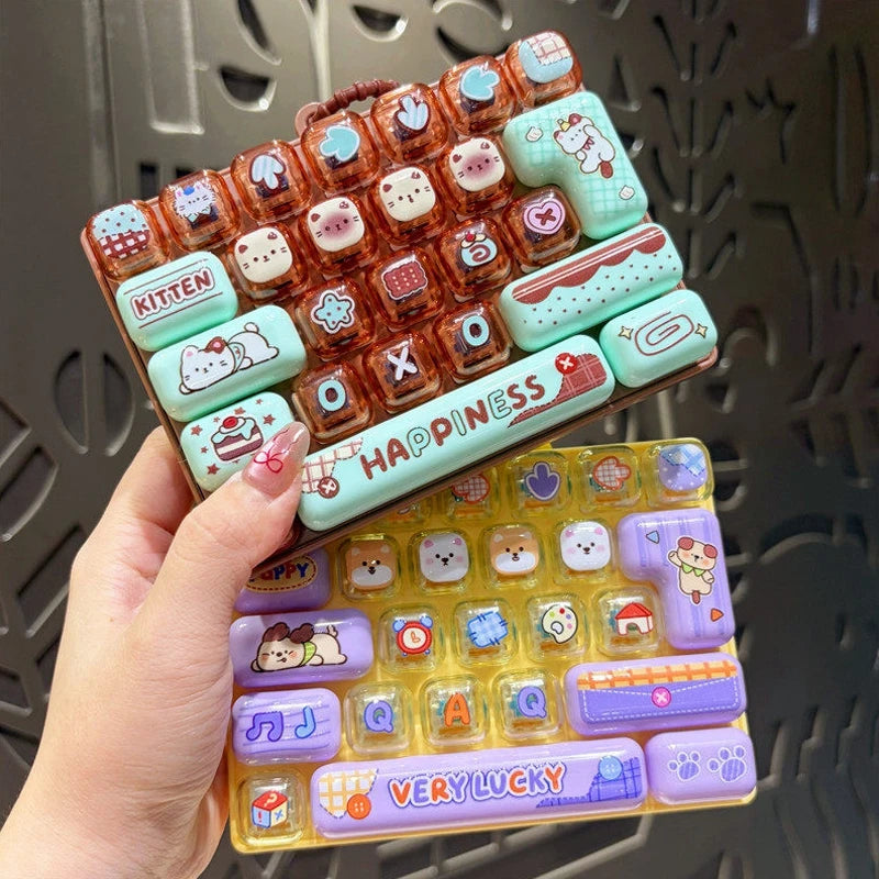 26-keycap Keyboard Keychain Button Clicker Decompression Toy Cartoon Anti Stress Keyboard Keychains Pendant Fidget Toys Gifts