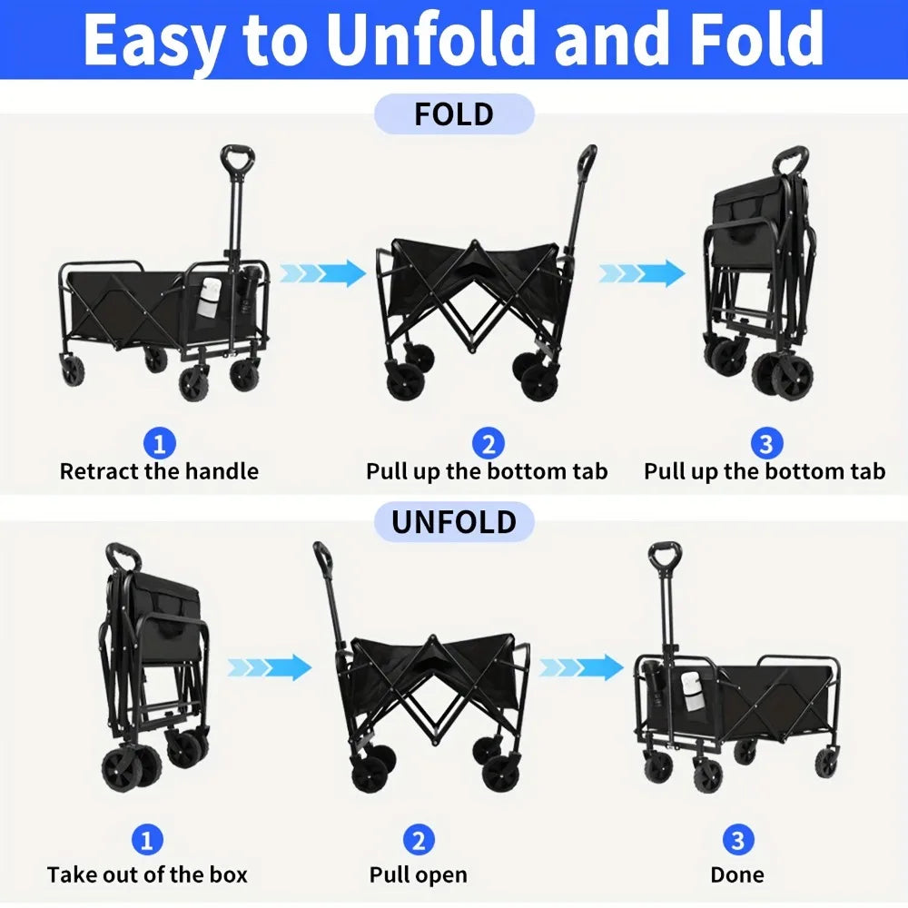 Folding Luggage Cart Aluminum Wagon 280LB Load Ergonomic Handle 4-Wheel Swivel Design for Store Home