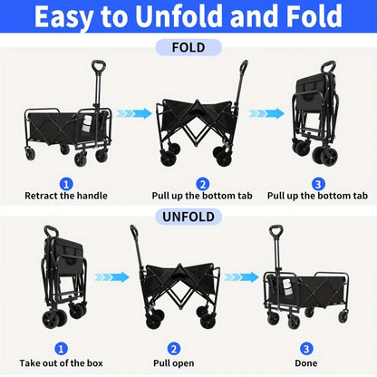 Folding Luggage Cart Aluminum Wagon 280LB Load Ergonomic Handle 4-Wheel Swivel Design for Store Home