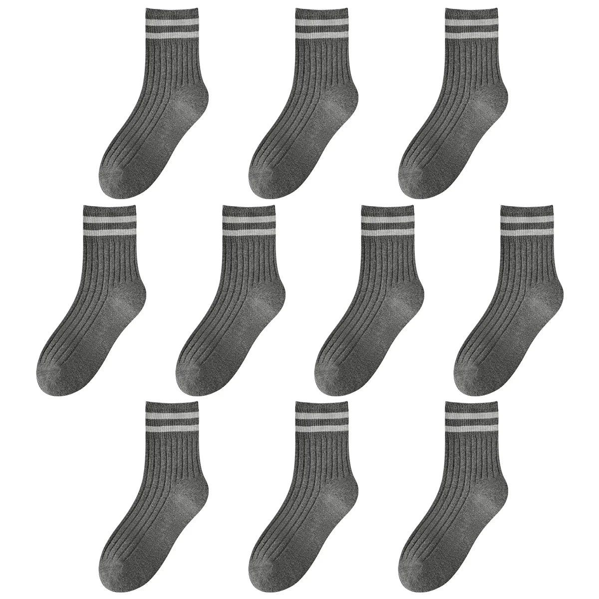 Kids Boys Girls Cotton Socks - Seamless Double Needle Ribbed 2-Stripe, All Season School Home Sports Socks