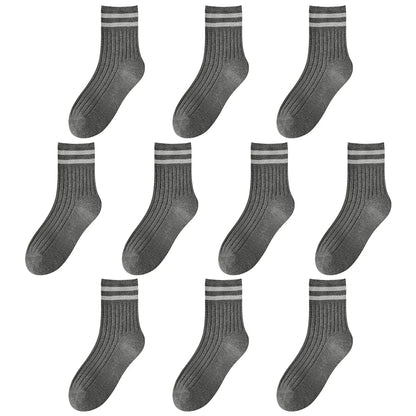 Kids Boys Girls Cotton Socks - Seamless Double Needle Ribbed 2-Stripe, All Season School Home Sports Socks