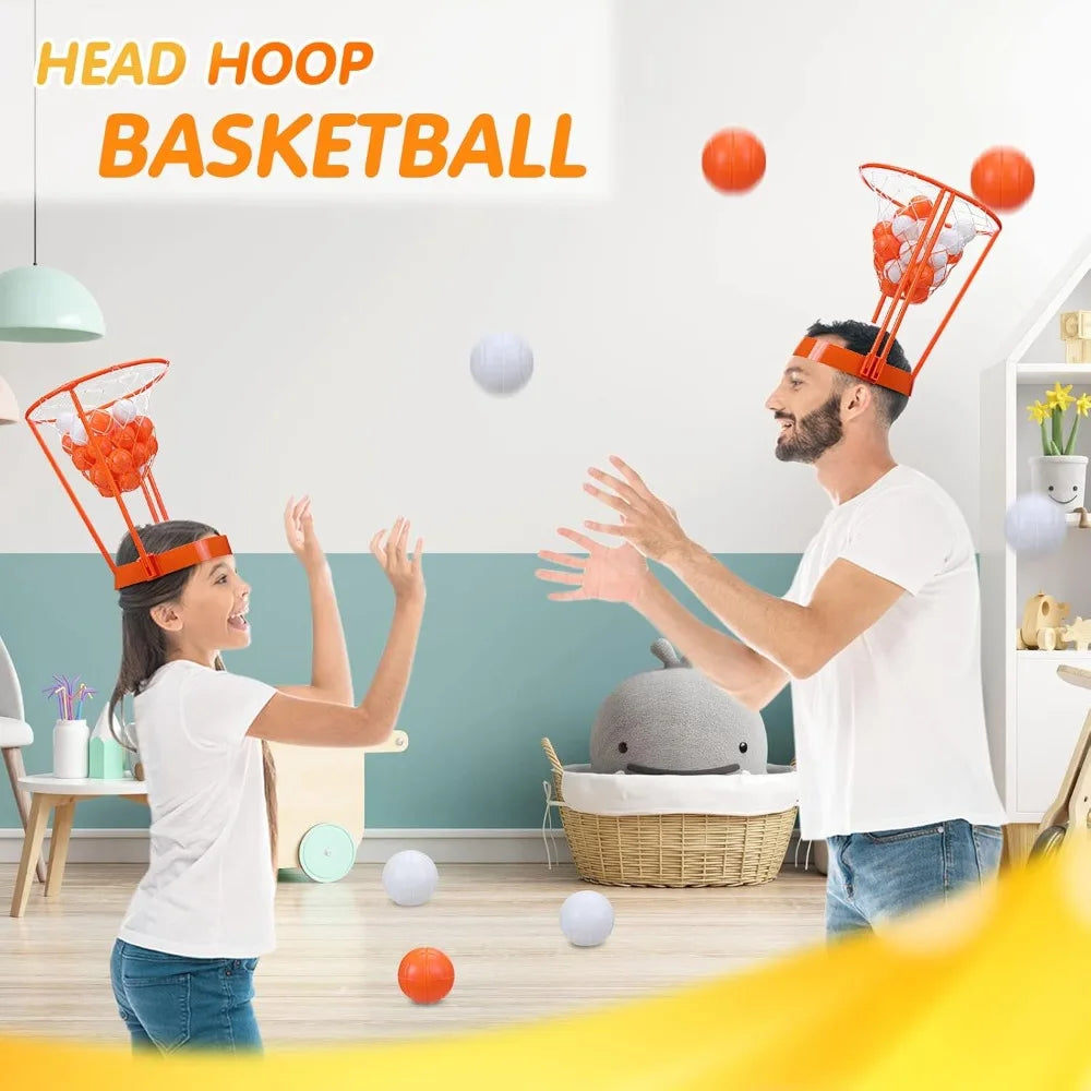 Head Hoop Basketball Party Game Set for Kid Adult Outdoor Sports Game Basket Net Headband with Balls for Birthday Christmas Gift