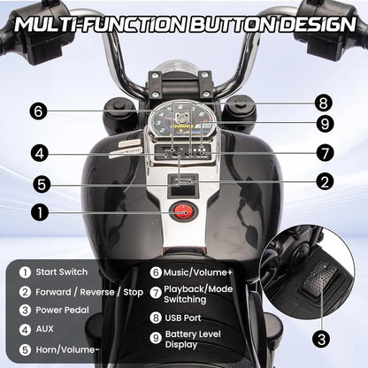 3-Wheel Kids Ride on Motorcycle w/Detachable Training Wheels/Reverse/Headlight 12V Electric Ride on Toy for Toddler Boys Girls