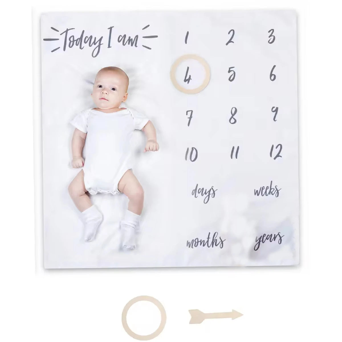 Baby Milestone Blanket Set, Monthly Growth Photo Backdrop with Wooden Cards for Newborn Photography