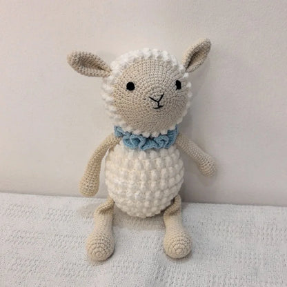 Newborn Educational Ring Teething Toy Baby Cartoon Lamb sheep Wooden Ring Rattle Crochet Wool Toy Customize Pacifier chain Towel