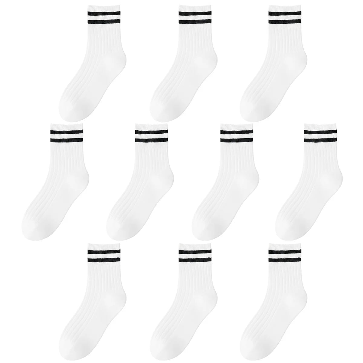 Kids Boys Girls Cotton Socks - Seamless Double Needle Ribbed 2-Stripe, All Season School Home Sports Socks