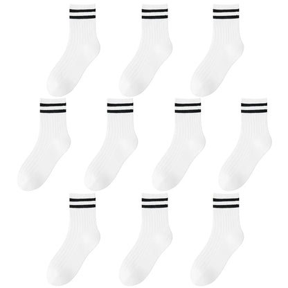 Kids Boys Girls Cotton Socks - Seamless Double Needle Ribbed 2-Stripe, All Season School Home Sports Socks