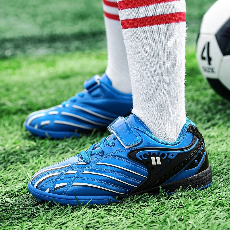 Fashion Gold Children's Shoes Outdoor Non-Slip Turf Soccer Shoes Kids HOOK&LOOP