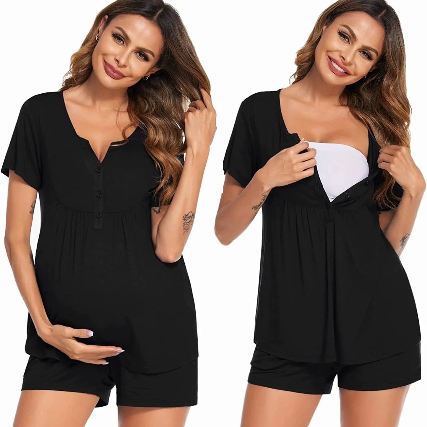 2026 Maternity Nursing Pajama Set Adjustable Elastic Loungewear Soft Sleepwear for Pregnant Women