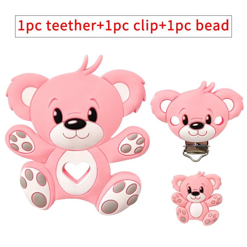 3pcs/set Silicone Cartoon Animal Figure Teether Beads and Clips Baby Teether Pacifier Chain Accessories Teething Jewelry Toys