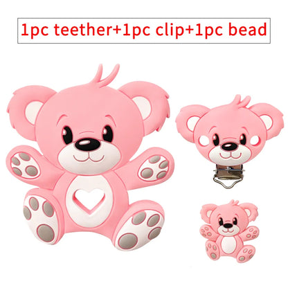 3pcs/set Silicone Cartoon Animal Figure Teether Beads and Clips Baby Teether Pacifier Chain Accessories Teething Jewelry Toys
