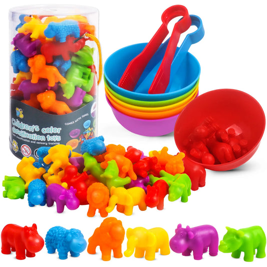 Counting Animal Matching Games Color Sorting Toys with Bowls Preschool Learning Activities for Math Kids Sensory Toys