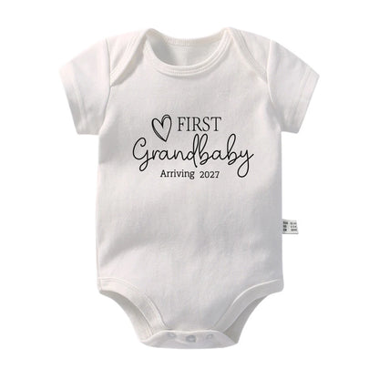New First Grand Baby Arriving 2027 Baby Romper Pregnancy Announcement Newborn Bodysuits Cotton Boys Girls Jumpsuit Outfits