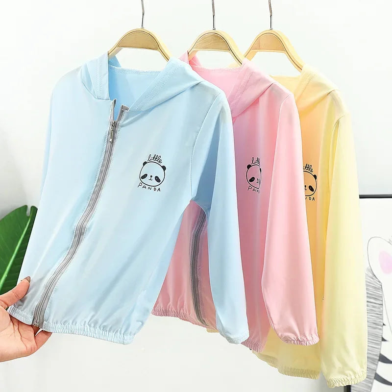 Summer Girls UV Sun Protection Clothing Thin Hooded Jacket for Kids Breathable Air Conditioner Shirt Clothes 2-10 Years