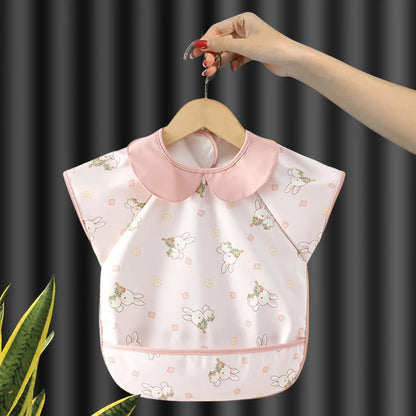 Baby Eating Apron PU Waterproof Bibs Cartoon Big Pocket Reverse Wear Summer Thin Light Sleeveless Boys Girls Kids Stuff
