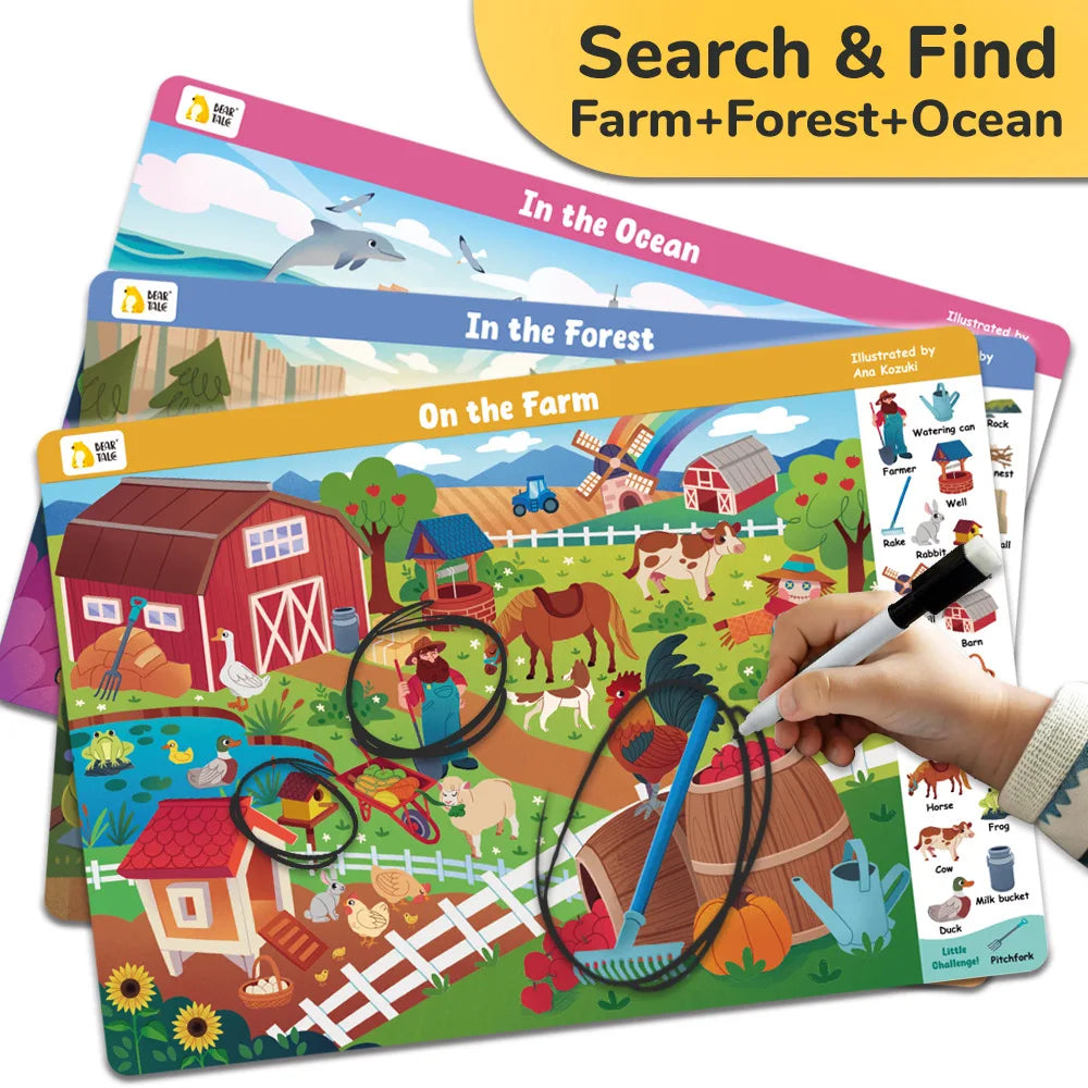 3 Themes Search and Find Game Looking for Different Interactive Activity Painting Kit Drawing Books with Reusable Pen