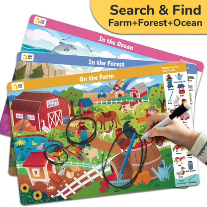 3 Themes Search and Find Game Looking for Different Interactive Activity Painting Kit Drawing Books with Reusable Pen
