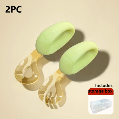 Toddler Spoon and Fork with Bendable Silicone Grip for Baby Self-feeding