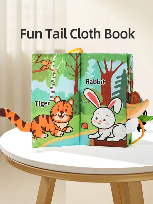 Baby Animal Party Cloth Book 6-Page Tear-Resistant Sensory Parent-Child Interactive Early Education Toy
