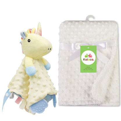 Personalized Newborn Baby Blanket with Name Custom Stroller Sleeping Dolls Animal Security Towel Gift Set for Baby Shower Gifts